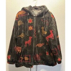 Vintage Forecaster Sport Fleece Jacket Winter Aztec Outdoor Warm Size L Hooded